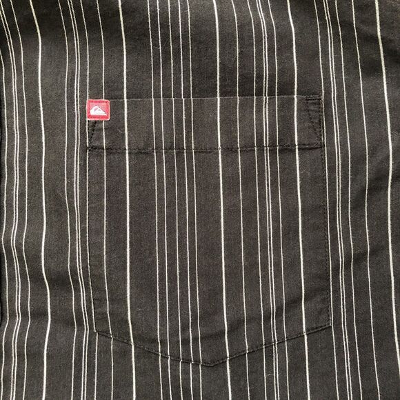 Quiksilver Mens Black Striped Button Down Shirt Pocket Tag Size XL - Picture 14 of 16